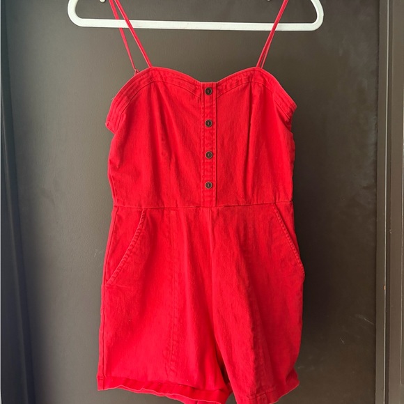 Red Button-Up Romper - Picture 1 of 4
